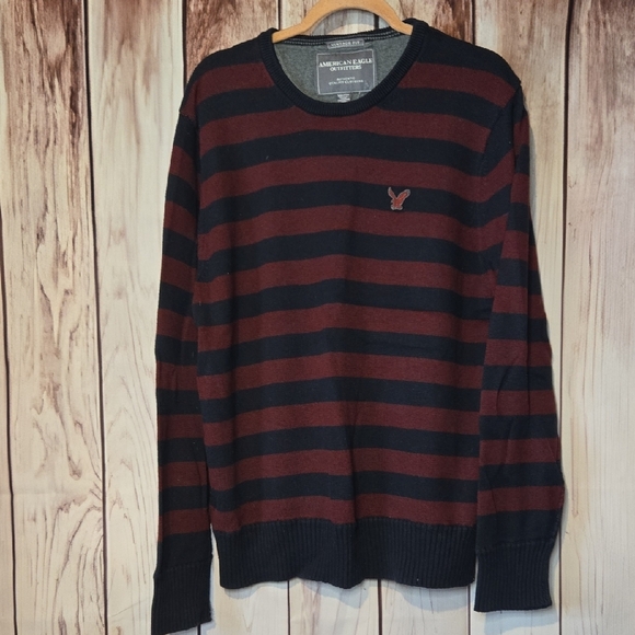 American Eagle Outfitters Men's Crewneck Sweater - Navy and Dark Red Stripes XXL - Picture 1 of 8